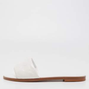 Louis Vuitton White Leather Revival  Slide Fats Size 38.5