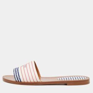 Louis Vuitton White/Red Canvas Lock It  Flat Slides Size 36