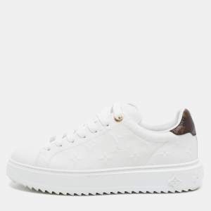 Louis Vuitton White/Brown Monogram Leather Time Out Sneakers Size 39