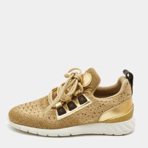 Louis Vuitton Gold Knit Fabric and Leather Aftergame Sneakers Size 36.5