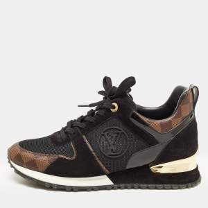Louis Vuitton Black/Brown Mesh and Monogram Canvas Run Away Sneakers Size 39.5