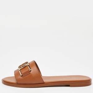 Louis Vuitton Cognac Leather Lock It Flat  Sandals Size 36