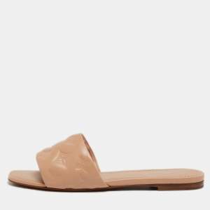 Louis Vuitton Beige Monogram Embossed Leather Revival Flat Mules Size 38