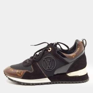 Louis Vuitton Black/Brown Mesh and Monogram Canvas Run Away Sneakers Size 38