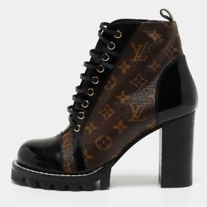 Louis Vuitton Black/Brown Patent Leather and Monogram Canvas Star Trail Boots Size 40