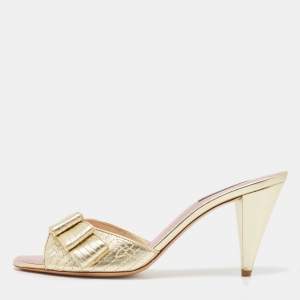 Louis Vuitton Gold Leather evening Slides Size 38.5