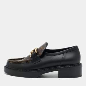 Louis Vuitton Black Monogram Canvas and Leather Academy Loafers Size 41