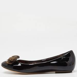 حذاء باليرينا فلات لوي فيتون بوبي جلد أسود لامع مقاس 38.5