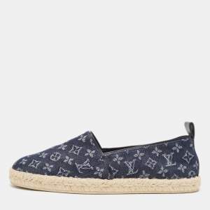 Pre Owned Louis Vuitton Navy Blue Denim Waterfall Espadrille Flats Size 37