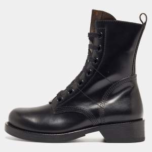 Louis Vuitton Black Leather and Monogram Canvas Metropolis Flat Ranger Boots Size 37.5