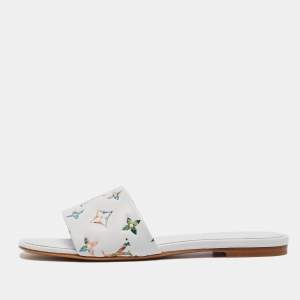 Louis Vuitton White Monogram Embossed Leather Revival Flat Slides Size 37