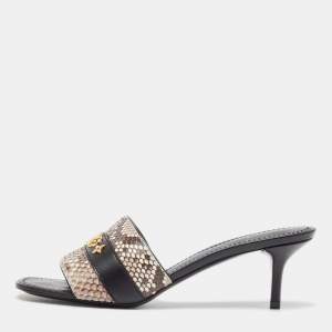 Louis Vuitton Black/Brown Leather and Python Slide Sandals Size 37