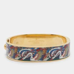 Pre Owned Louis Vuitton LV Hinge Enamel Gold Tone Bangle Bracelet S