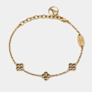 Pre Owned Louis Vuitton Flower Full Gold Tone Station Bracelet