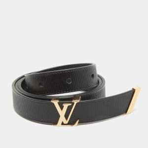 Pre Owned Louis Vuitton Black Embossed Leather LV Initiales Slim Belt 75 CM