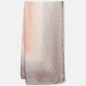 Pre Owned Louis Vuitton Pink Blurrygram Monogram Wool Blend Scarf 