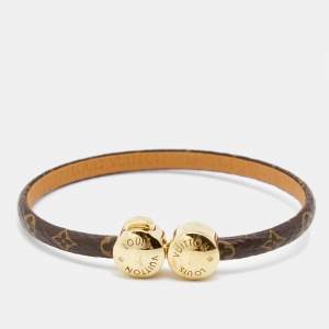 Pre Owned Louis Vuitton Historic Mini Monogram Canvas Gold Tone Bracelet 17