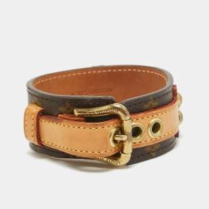Pre Owned Louis Vuitton Theda Canvas Leather Gold Tone Bracelet