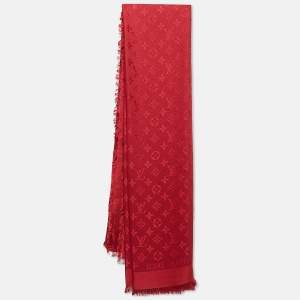 Louis Vuitton Red Monogram Silk/Wool Pomme d'amour Scarf
