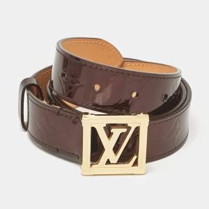 Pre Owned Louis Vuitton Amarante Monogram Vernis LV Frame Belt 90 CM