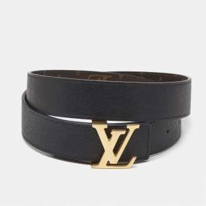 Louis Vuitton Black Monogram Canvas and Leather LV Initiales  Reversible Belt 70CM