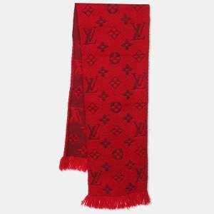 Louis Vuitton Red Wool Silk Logomania Scarf
