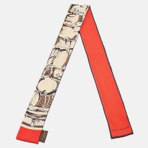 Louis Vuitton Red Monogram Trunks Print Silk Bandeau Scarf