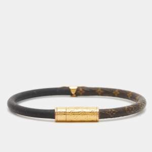 Pre Owned Louis Vuitton  Daily Confidential Canvas Leather Gold Tone Wrap Bracelet