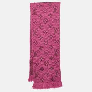 Pre Owned Louis Vuitton Pink Logomania Wool & Silk Scarf