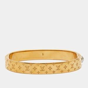 Pre Owned Louis Vuitton  Nanogram Gold Tone Metal Cuff Bracelet S