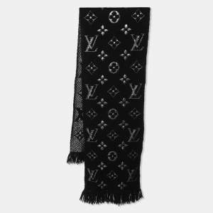 Louis Vuitton Black/Silver Wool Silk Logomania Shine Scarf
