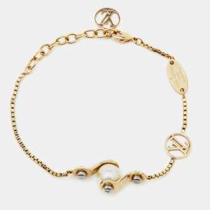 Pre Owned Louis Vuitton Speedy Faux Pearl Two Tone Gold Bracelet