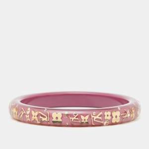 Pre Owned Louis Vuitton  Pink Resin Crystals Gold Tone LV Inclusion Bracelet M