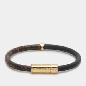 Pre Owned Louis Vuitton Black Monogram Canvas and Leather Daily Confidential Gold Tone Wrap Bracelet