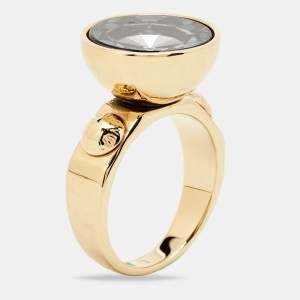 Louis Vuitton Crystals Gold Tone Ring Size 55