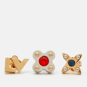 Pre Owned Louis Vuitton  Love Letters Crystals Two Tone Set of 3 Earrings