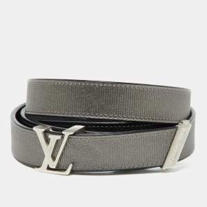Pre Owned Louis Vuitton Grey/Black Leather LV Initiales 20MM Belt 80 CM