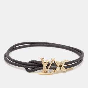 Pre Owned Louis Vuitton LV Bloom Leather Gold Tone Bracelet