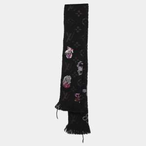 Louis Vuitton Pink/Black Wool Silk Echarpe Mania Superstation Scarf 