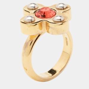 Louis Vuitton Crystals Gold Tone Ring Size 50