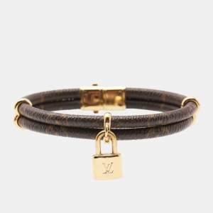 Pre Owned Louis Vuitton Keep It Twice Brown Monogram Canvas Gold Tone Metal Bracelet