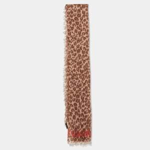 Pre Owned Louis Vuitton X Stephen Sprouse Pink/Brown Leopard Graffiti Print Cashmere & Silk Scarf