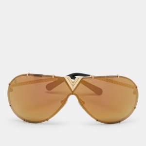 Pre Owned Louis Vuitton Gold Nano Monogram Mirrored Z0896W Drive Sunglasses