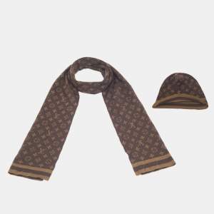مملوكة مسبقًا Louis Vuitton Brown Monogram Cashmere Blend Scarf and Beanie 