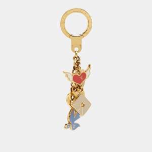 Louis Vuitton Enamel Heart Bird Letter Gold Tone Key Chain