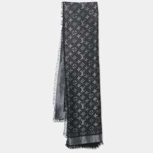 Pre Owned Louis Vuitton Black/Silver Silk Blend Monogram Shine Shawl
