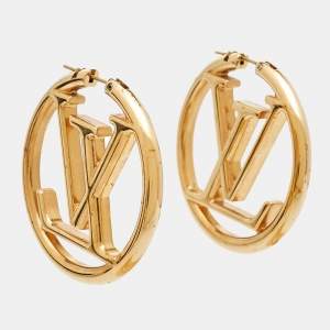 Pre Owned Louis Vuitton Louise GM Gold Tone Hoop Earrings