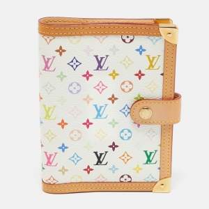 Pre Owned Louis Vuitton White Monogram Multicolor Canvas Small Agenda Ring Cover