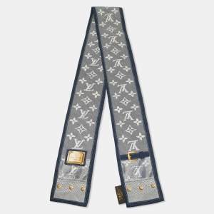 Pre Owned Louis Vuitton Blue Monogram Print Silk Bandeau Scarf 