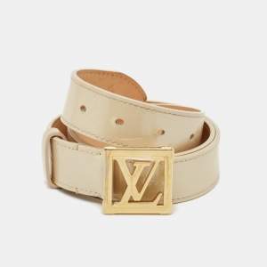 Louis Vuitton Blanc Corail Monogram Vernis LV Frame Belt 85CM